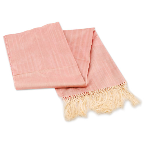 Handwoven Striped Pink Silk Shawl with Fringes 'Dulcet of the Desert'