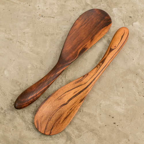 Unique Wood Serving Utensils Pair 'Maya Cuisine' Unique Wood Serving Utensils Pair 'Maya Cuisine'
