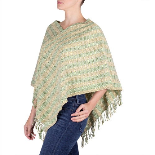 Organic Dyes Handwoven Cotton Poncho 'Golden Willow'