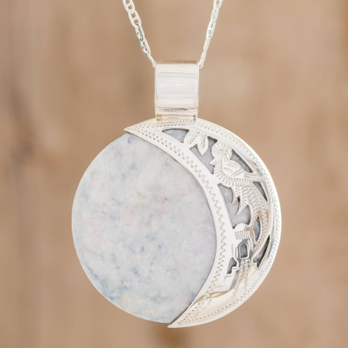 Maya Eclipse Lilac and Dark Green Jade Pendant Necklace 'Lilac Quetzal Eclipse' Maya Eclipse Lilac and Dark Green Jade Pendant Necklace 'Lilac Quetzal Eclipse'