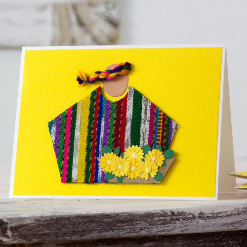 Bright Yellow Greeting Cards with Maya Weaving Insets 'Yellow Maya Flowers'