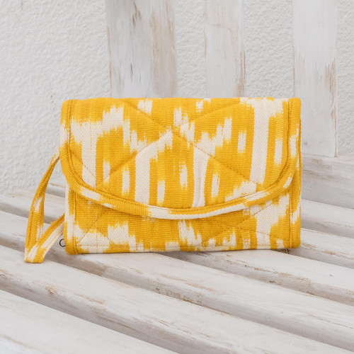 Hand Woven Central American Yellow Cotton Wristlet Bag 'Maya Sunlight'