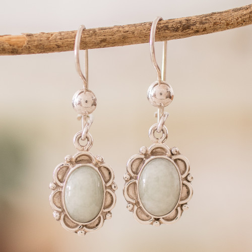 Artisan Crafted Jade and Sterling Silver Earrings 'Apple Princess of the Forest'
