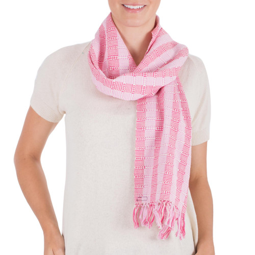 Unique Hand Woven Cotton Scarf 'Tzutujil Rose'