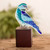 Art Glass Blue Bird Sculpture from El Salvador 'Blue-Grey Tanager'