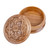 Hand-Carved Round Walnut Wood Jewelry Box with Floral Motifs 'Arcadia's Vision'