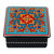 Lacquered Hand-Painted Blue Papier Mache Floral Jewelry Box 'Blue Floral Splendor'