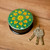 Floral Round Black and Green Papier Mache Jewelry Box 'Primaveral Core in Green'