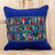 Blue Bird Theme Maya Backstrap Woven Cotton Cushion Cover 'Quiche Birds'