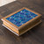 Alder Wood Tea Box with Blue Maya Handwoven Cotton Inset 'San Martin Blue'