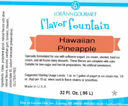 Hawaiian Pineapple Flavour Fountain - LorAnn - 946 mL / 32 oz--SPECIAL ORDER.  PLEASE CALL FOR MORE DETAILS