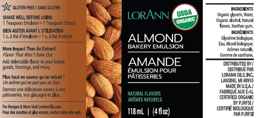 LorAnn - Almond ORGANIC Bakery Emulsion - 4 oz