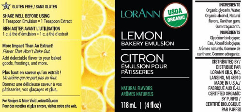 LorAnn - Lemon ORGANIC Bakery Emulsion - 4 oz LorAnn - Lemon ORGANIC Bakery Emulsion - 4 oz