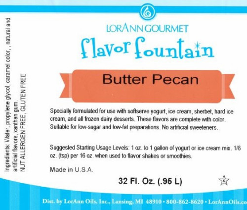 Butter Pecan Flavour Fountain - LorAnn - 946 mL / 32 oz--SPECIAL ORDER. PLEASE CALL FOR MORE DETAILS Butter Pecan Flavour Fountain - LorAnn - 946 mL / 32 oz--SPECIAL ORDER. PLEASE CALL FOR MORE DETAILS