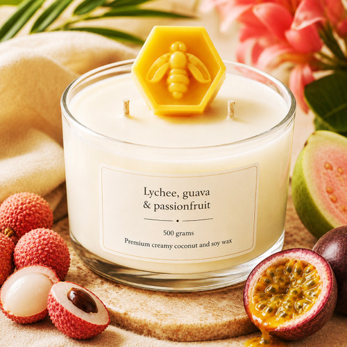Lychee, Guava & Passionfruit Soy and Coconut Wax Candle 500g