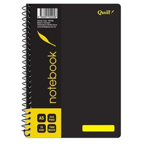 Quill Q Series Notebook 70gsm PP A5 200 Pages, 2 Pocket Side Bound - Black (Q570/ 10570A)