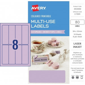 L7264 Lavender Label 8UP 32x94mm A5 80 Labels / 10 Sheets