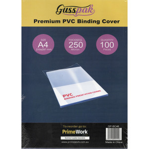 Gusspak A4 210mm x 297mm Clear Transparent PVC Binding Covers 250 Micron Pack Of 100