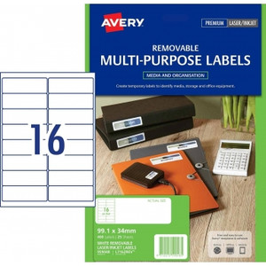 AVERY REMOVABLE MULTI-PURPOSE LABELS L7162 99.1 x 34 mm, Laser, Inkjet, Removable, 400 Labels / 25 Sheets