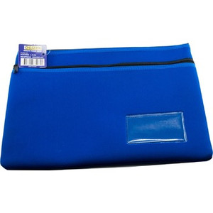 PENCIL CASE NEOPRENE - 35.5CM X 26CM - 2 ZIP WITH NAME CARD INSERT - BLUE **