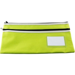 PENCIL CASE POLYESTER 2 ZIP WITH NAME CARD - GREEN - 35CM X 18CM