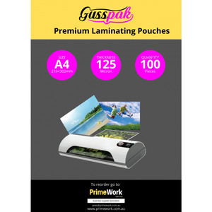 Gusspak A4 Laminating Pouches 216mm x 303mm 125 Micron Premium Gloss Pack Of 100