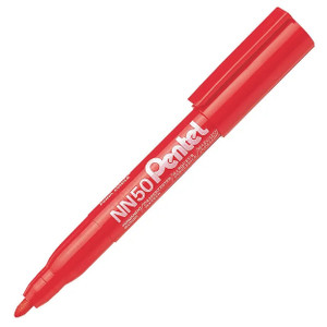 Pentel NN50 Green Label Permanent Marker Bullet Point 1.1mm Red, Box of 12