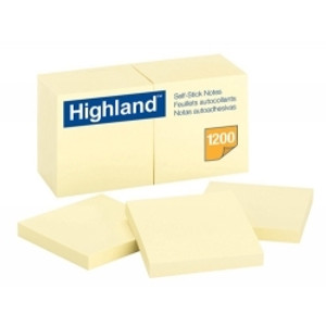 HIGHLAND 6549 STICK ON NOTES 76mm x 76mm Yellow, 100 sheets/pad, Pk12 70005019891