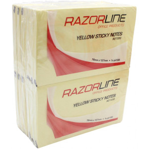 RAZORLINE RZ7320 STICK ON NOTES 76mm x 127mm Yellow, 100 sheets/pad, Pk12