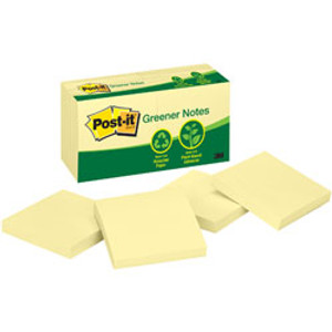 POST-IT 654RP-YEL NOTES Recycled Yellow 76x76mm, Pk12
