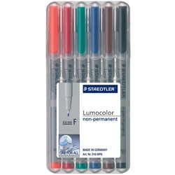 Staedtler 316 Lumocolor Pens Non-Permanent 0.6mm Fine - Wallet of 6 Assorted Colours