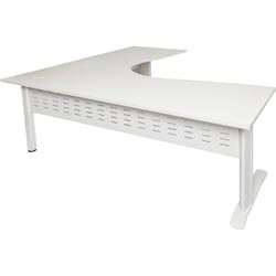 RAPID SPAN CORNER WORKSTATION 1500(W) X 1500(W) X 700(D) X 730(H) NATURAL WHITE TOP / WHITE SPAN LEGS