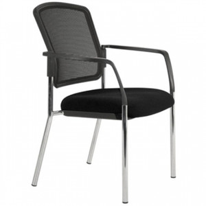 LINDIS CHAIR MESH BACK 4 LEGS With Arms Silver Frame, Black (153) Upholstery