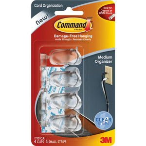 3M COMMAND CLEAR ROUNDS CORD CLIP No. 17301CLR 4 Medium Cord Clips, 5 Strips