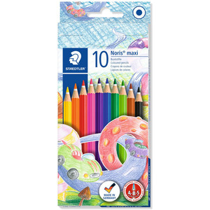 Staedtler 126 Noris Club Maxi Learner Coloured Pencil, 12 Sided 4.0mm Lead For Small Hands - Assorted Pack of 10 ** ETA 10/12/2025 **