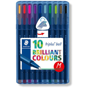 Staedtler 437 Triplus Ball Ballpoint Pen Medium - Wallet of 10 Assorted Colours