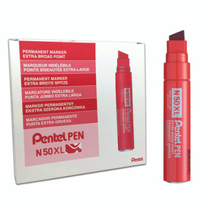 Pentel N50XL Jumbo Permanent Marker Chisel Point 10.0-18.0mm Red, Each (Old Ref: M180)