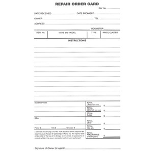 ZIONS REPAIR ORDER CARDS NO.ROC ROC 125x205mm (Pack of 250)