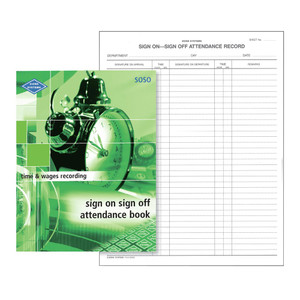 ZIONS SIGN ON SIGN OFF ATTENDANCE BOOK SOSO  260x200mm
