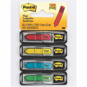 POST-IT 684-SH FLAGS Sign Here 12x43 Red Blue Yellow Green Pack of 120