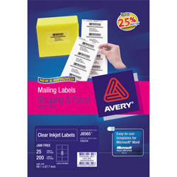 AVERY FROSTED CLEAR QUICK PEEL INKJET LABELS J8562 16 L/P/Sht 99.1x34mm Address, Pk400