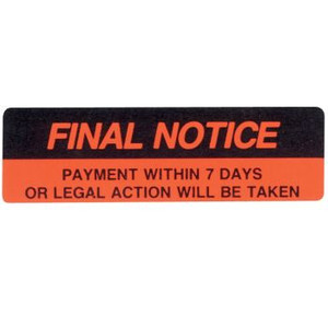 AVERY FINAL NOTICE LABELS 937260, Pack of 125