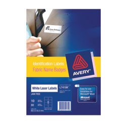 AVERY L4718 FABRIC NAME LABELS 8/Sht 86.5x55.5 Acetate Silk (Pack of 15) (120 Labels)