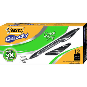 BIC GELOCITY GEL PEN Retractable 0.7mm Medium Black Pack of 12