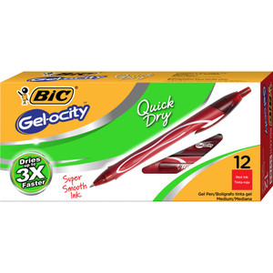 BIC GELOCITY GEL PEN Retractable 0.7mm Medium Red Pack of 12