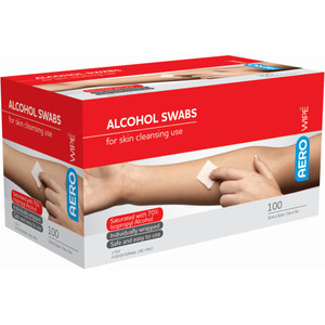 AEROWIPE 70% Isopropyl Alcohol Swab 3 x 3cm, Box of 100