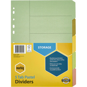 MARBIG MANILLA DIVIDERS 5 Tab A4 Multi-Coloured