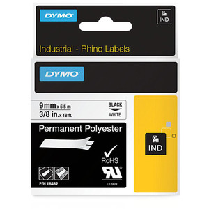 DYMO RHINO INDUSTRIAL LABEL TAPE Permanent Poly 9mm x 5.5m WHITE