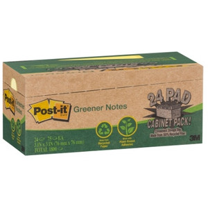 POST-IT RECYCLED GREENER NOTES CABINET 654R-24CP-CY 76X76 YELLOW