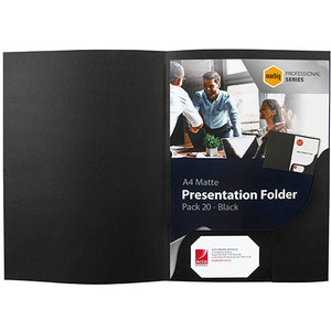 MARBIG PRESENTATION FOLDERS Pro Series A4 Matt Black Pk20